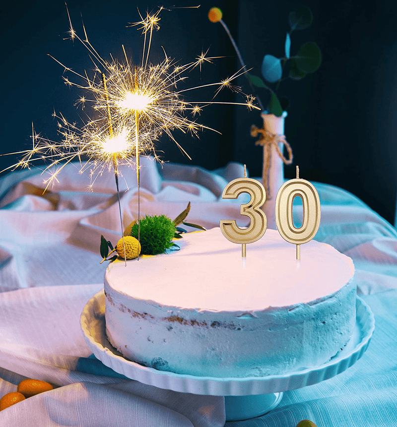 Bailym 30th Birthday Candles, Gold Number 30 Cake Topper for Birthday Decorations Party Decoration