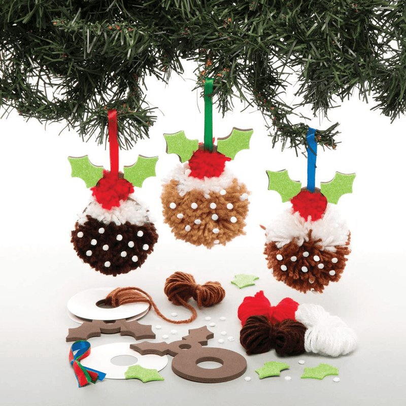 Baker Ross AT207 Christmas Pudding Pom Pom Decoration Kits - Pack of 3, Festive Arts and Crafts, assorted Home & Garden > Decor > Seasonal & Holiday Decorations > Christmas Tree Stands Baker Ross Default Title  