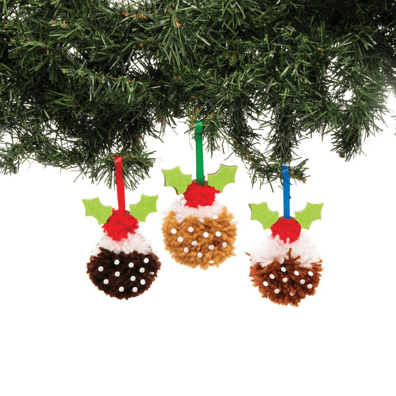 Baker Ross AT207 Christmas Pudding Pom Pom Decoration Kits - Pack of 3, Festive Arts and Crafts, assorted Home & Garden > Decor > Seasonal & Holiday Decorations > Christmas Tree Stands Baker Ross   