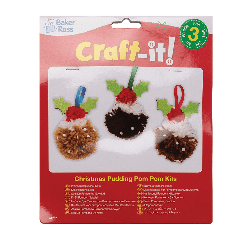 Baker Ross AT207 Christmas Pudding Pom Pom Decoration Kits - Pack of 3, Festive Arts and Crafts, assorted Home & Garden > Decor > Seasonal & Holiday Decorations > Christmas Tree Stands Baker Ross   