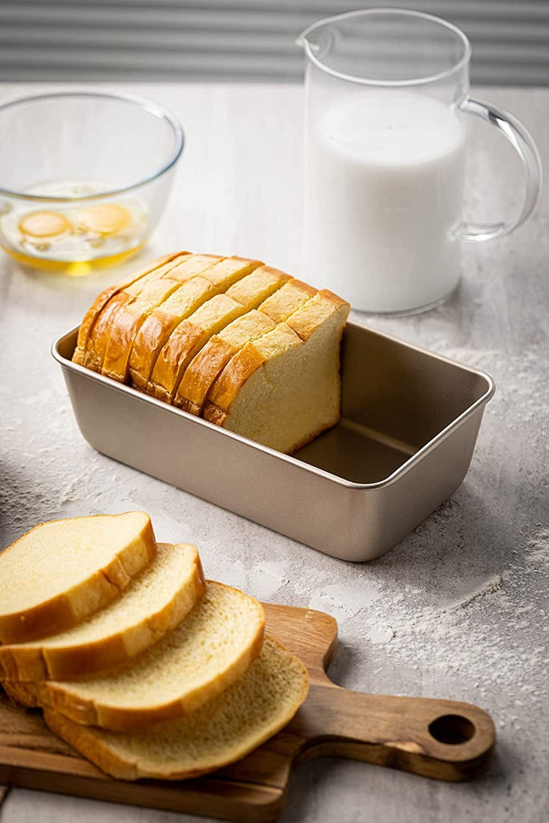 Bakestudio Loaf Bread Pan Set of 2, Rectangle Baking Cake Cookie Sheet Pan for Oven, Open Top Carbon Steel Food Safe Nonstick Coating, Gold (9.3 Inch) Home & Garden > Kitchen & Dining > Cookware & Bakeware bakestudio   