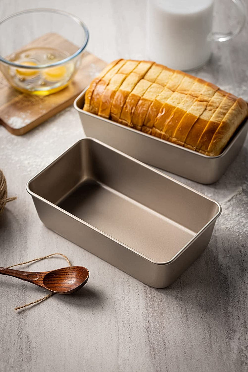 Bakestudio Loaf Bread Pan Set of 2, Rectangle Baking Cake Cookie Sheet Pan for Oven, Open Top Carbon Steel Food Safe Nonstick Coating, Gold (9.3 Inch) Home & Garden > Kitchen & Dining > Cookware & Bakeware bakestudio   