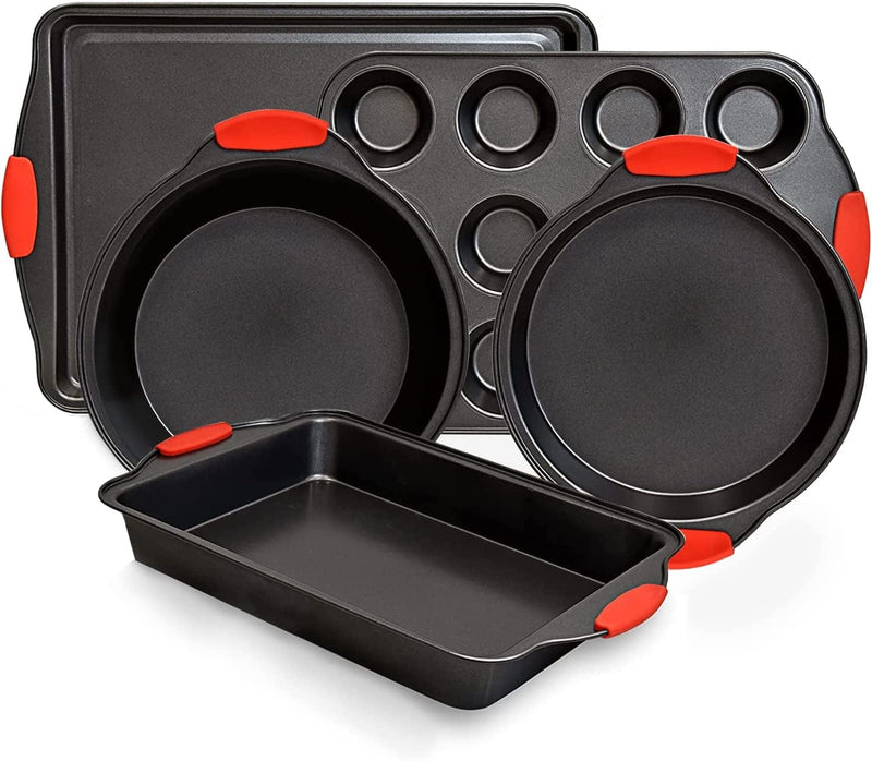 Bakeware Sets 5-Piece Nonstick with Black Silicone Handles with Baking Pans, Muffin Pan, Bread Pan, 2 Size Cake Pan, Oven Safe(Black) Home & Garden > Kitchen & Dining > Cookware & Bakeware BETTERBEAUTY 5sets-black  