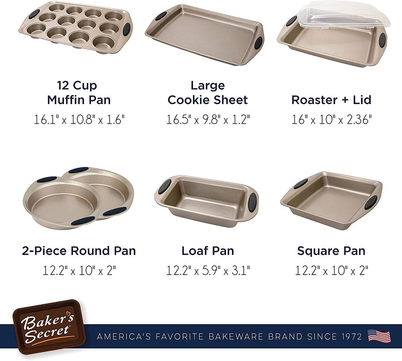 Bakeware Sets - 8 Pieces Baking Pans Set with Grip - Baking Sheets for Oven Nonstick Set, Wedding Registry Items Baking Dishes for Oven - Nonstick Pan Set Kitchen Supplies, by Baker'S Secret Home & Garden > Kitchen & Dining > Cookware & Bakeware Baker's Secret   
