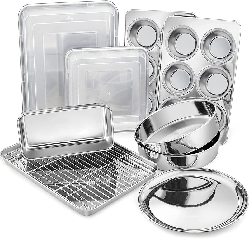Bakeware Sets, P&P CHEF 9-Piece Stainless Steel Baking Pans Set, round /Square Cake Pan, Toaster Oven Pan, Lasagna Pan, Loaf Pan, Pizza Pan, Muffin Pan, Dishwasher Safe & Durable, Healthy & Non-Toxic Home & Garden > Kitchen & Dining > Cookware & Bakeware P&P CHEF 12 Pieces  