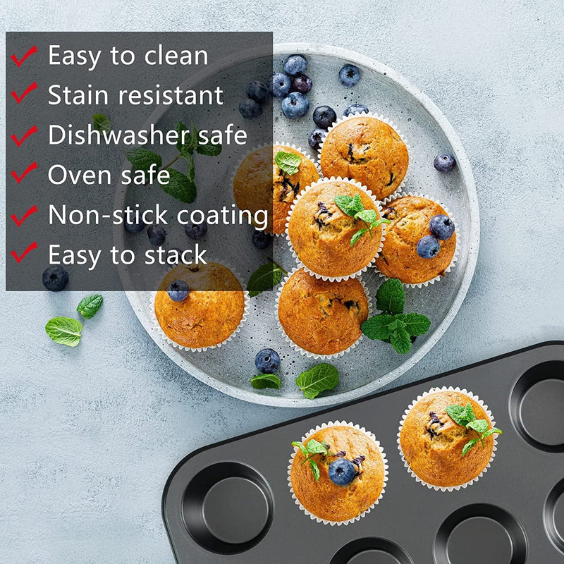 Baking Pans Nonstick Set, 5-Piece Bakeware Sets with Round/Square Cake Pan, Muffin Pan, Loaf Pan, Roast Pan, Baking Sheets for Oven Nonstick, Mobzio Kitchen Cookware Sets Baking Supplies