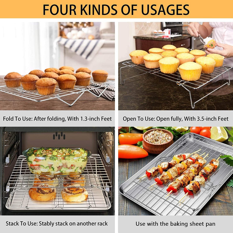 Baking Sheet and 2-Tier Cooling Racks Set, P&P CHEF Stainless Steel Baking Pan Tray with Stackable Cooking Wire Rack for Cookie Bacon Meat, Uncoated & Non-Toxic , Mirror Finish& Dishwasher Safe - 3Pcs Home & Garden > Kitchen & Dining > Cookware & Bakeware P&P CHEF   