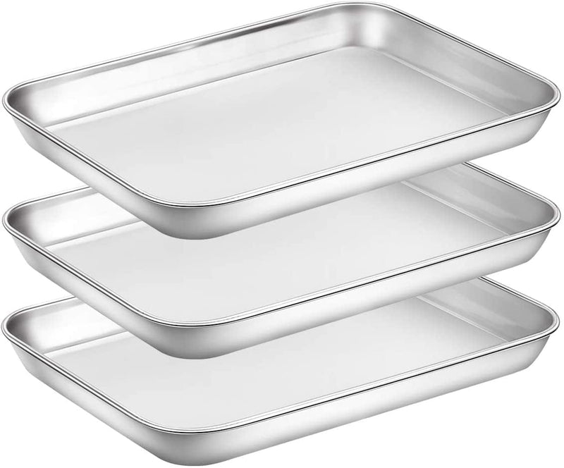 Baking Sheet Pan for Toaster Oven, Stainless Steel Baking Pans Small Metal Cookie Sheets by Umite Chef, Superior Mirror Finish Easy Clean, Dishwasher Safe, 9 X 7 X 1 Inch, 3 Piece/Set