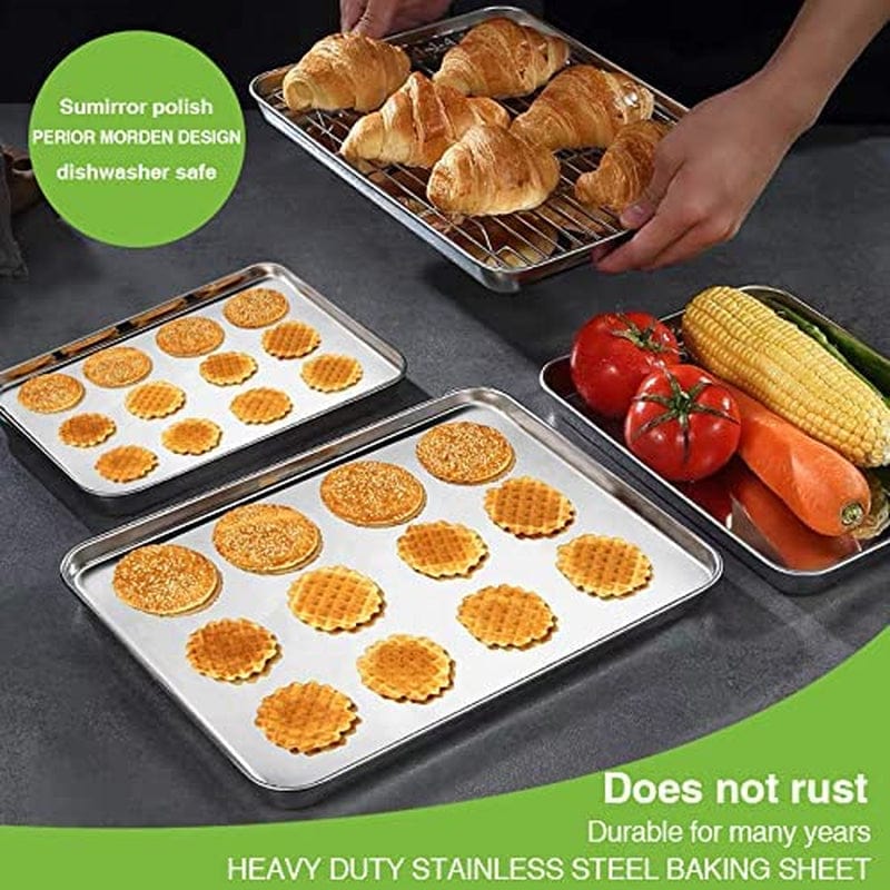 Baking Sheet Pan for Toaster Oven, Stainless Steel Baking Pans Small Metal Cookie Sheets by Umite Chef, Superior Mirror Finish Easy Clean, Dishwasher Safe, 9 X 7 X 1 Inch, 3 Piece/Set Home & Garden > Kitchen & Dining > Cookware & Bakeware Umite Chef   