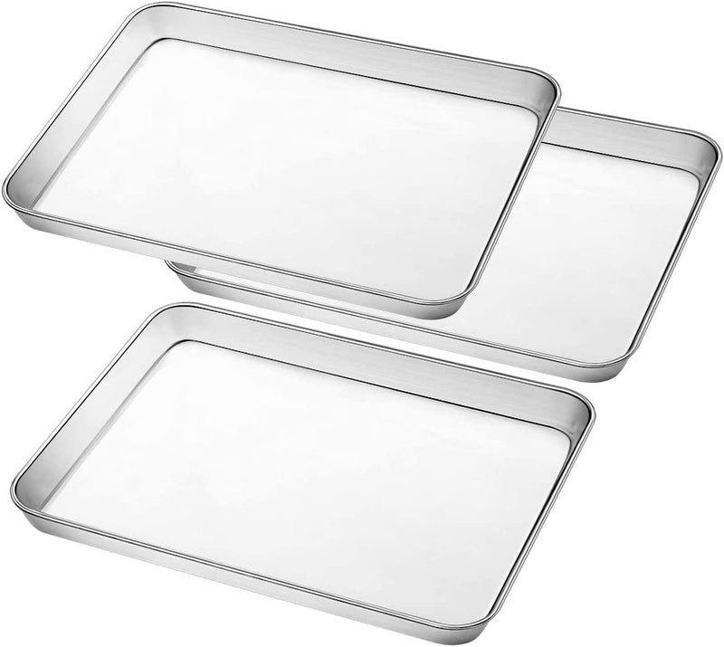 Baking Sheet Pan for Toaster Oven, Stainless Steel Baking Pans Small Metal Cookie Sheets by Umite Chef, Superior Mirror Finish Easy Clean, Dishwasher Safe, 9 X 7 X 1 Inch, 3 Piece/Set Home & Garden > Kitchen & Dining > Cookware & Bakeware Umite Chef 12 * 10 * 1 inch  