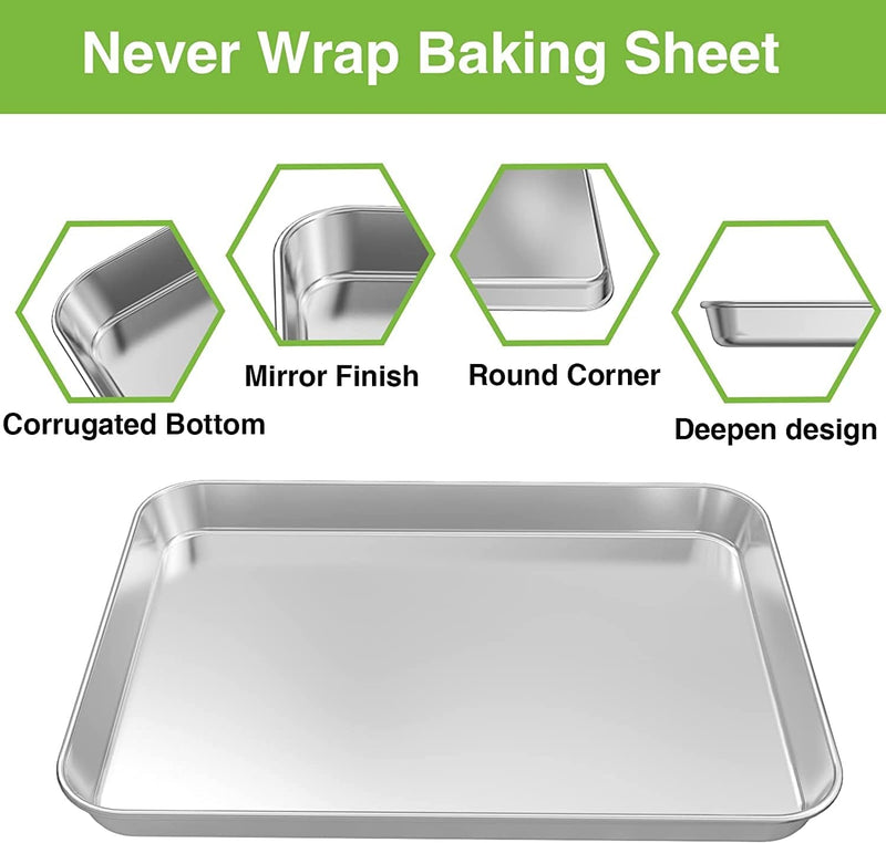 Baking Sheet Pan for Toaster Oven, Stainless Steel Baking Pans Small Metal Cookie Sheets by Umite Chef, Superior Mirror Finish Easy Clean, Dishwasher Safe, 9 X 7 X 1 Inch, 3 Piece/Set Home & Garden > Kitchen & Dining > Cookware & Bakeware Umite Chef   
