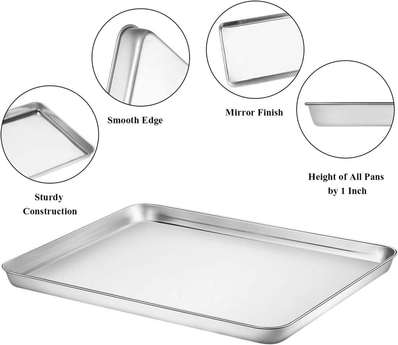 Baking Sheet with Rack Set [2 Pans + 2 Racks], Wildone Stainless Steel Cookie Sheet Baking Pan Tray with Cooling Rack, Size 16 X 12 X 1 Inch, Non Toxic & Heavy Duty & Easy Clean