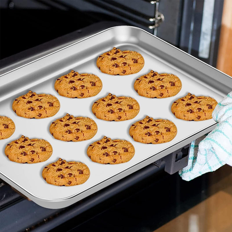 Baking Sheet with Rack Set [2 Pans + 2 Racks], Wildone Stainless Steel Cookie Sheet Baking Pan Tray with Cooling Rack, Size 16 X 12 X 1 Inch, Non Toxic & Heavy Duty & Easy Clean Home & Garden > Kitchen & Dining > Cookware & Bakeware Wildone   