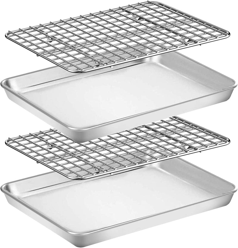 Baking Sheet with Rack Set [2 Pans + 2 Racks], Wildone Stainless Steel Cookie Sheet Baking Pan Tray with Cooling Rack, Size 16 X 12 X 1 Inch, Non Toxic & Heavy Duty & Easy Clean Home & Garden > Kitchen & Dining > Cookware & Bakeware Wildone 9 x 7 x 1 inch  