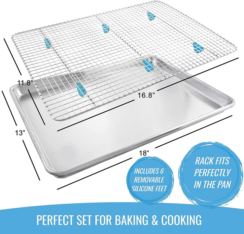 Baking Sheet with Wire Rack Set - Exclusive Silicone Feet Prevent Scratches - Bacon Rack for Oven Pan - Aluminum Half Sheet Pans for Cooking with Stainless Steel Wire Baking Rack for Oven Cooking Rack Home & Garden > Kitchen & Dining > Cookware & Bakeware KPKitchen   