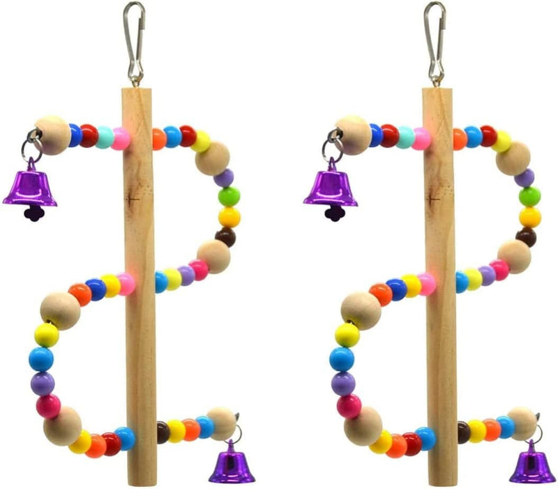 Balacoo 2Pcs Toy Beads Cage Bird Climbing Swing Wood Accessory Funny Playing Parrot