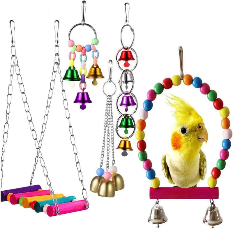 Balacoo 5Pcs Toy Chewing Birds Cockatiels Small Conures Hanging Macaws Wooden Hammock Amusing Finches Bird Accessories Cage Creative Pet Love Parakeets Parrot Parrots Bell Perch for Swing