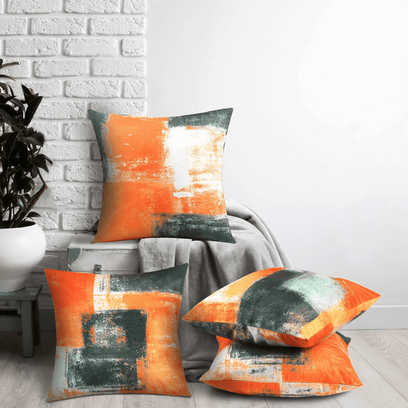 Balaena Decorative Throw Pillow Covers Burnt Orange Cushion Cover Taupe Abstract Art Painting 4 Pcs Pillowcase 18X18 Inch for Sofa Couch Bedroom Living Room Outdoor Home Décor