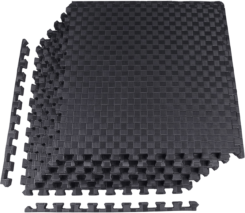 BalanceFrom Puzzle Exercise Mat with EVA Foam Interlocking Tiles  BalanceFrom Black One Inch Thick, 24 Square Feet 