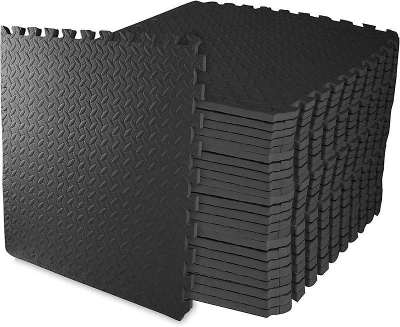 BalanceFrom Puzzle Exercise Mat with EVA Foam Interlocking Tiles  BalanceFrom Black 3/4" Thick, 96 Square Feet 
