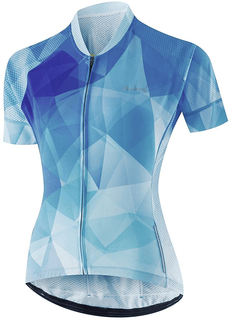 BALEAF Womens Cycling Jersey Short Sleeve Road Bike Shirt Bicycle Biking Tops 4 Rear Pockets UPF50+ Sporting Goods > Outdoor Recreation > Cycling > Cycling Apparel & Accessories BALEAF 02-f-water Cube X-Small 