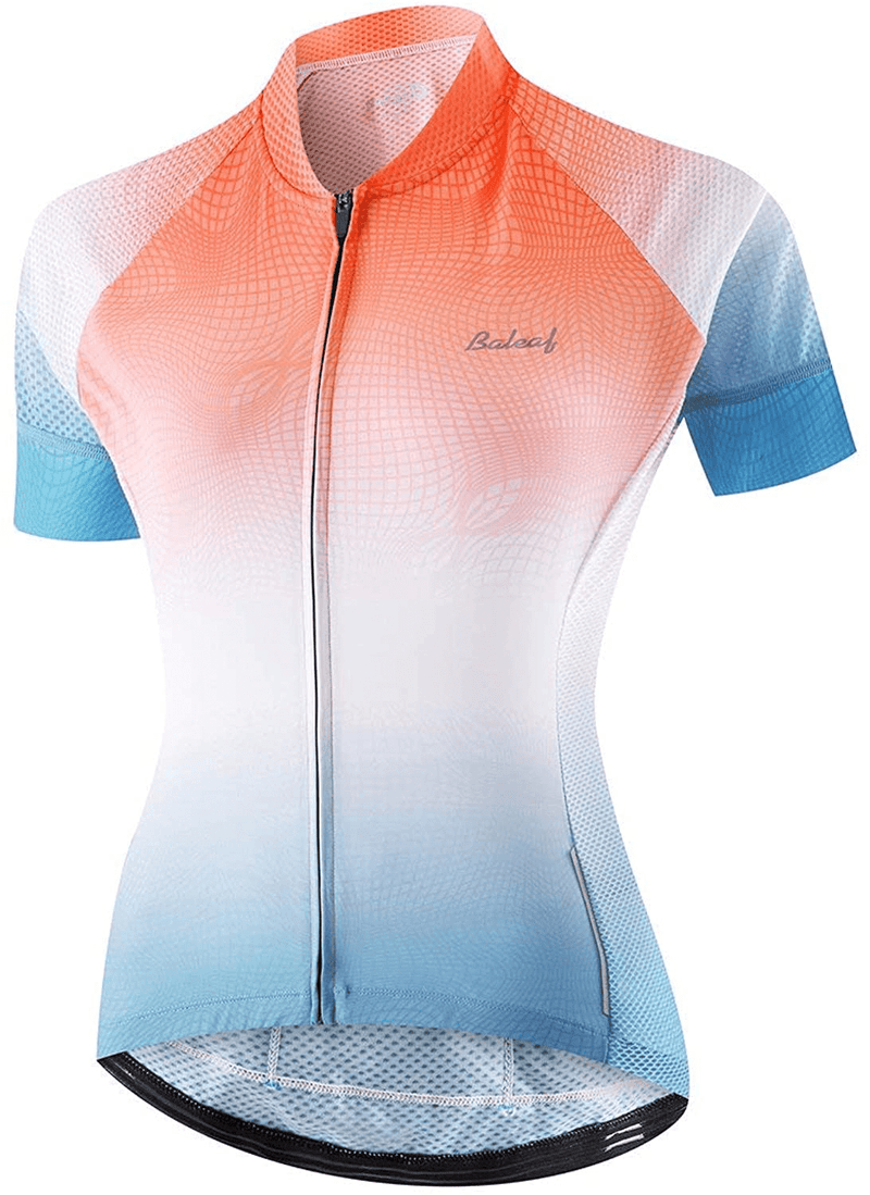 BALEAF Womens Cycling Jersey Short Sleeve Road Bike Shirt Bicycle Biking Tops 4 Rear Pockets UPF50+ Sporting Goods > Outdoor Recreation > Cycling > Cycling Apparel & Accessories BALEAF 04-d-pink Blue Medium 