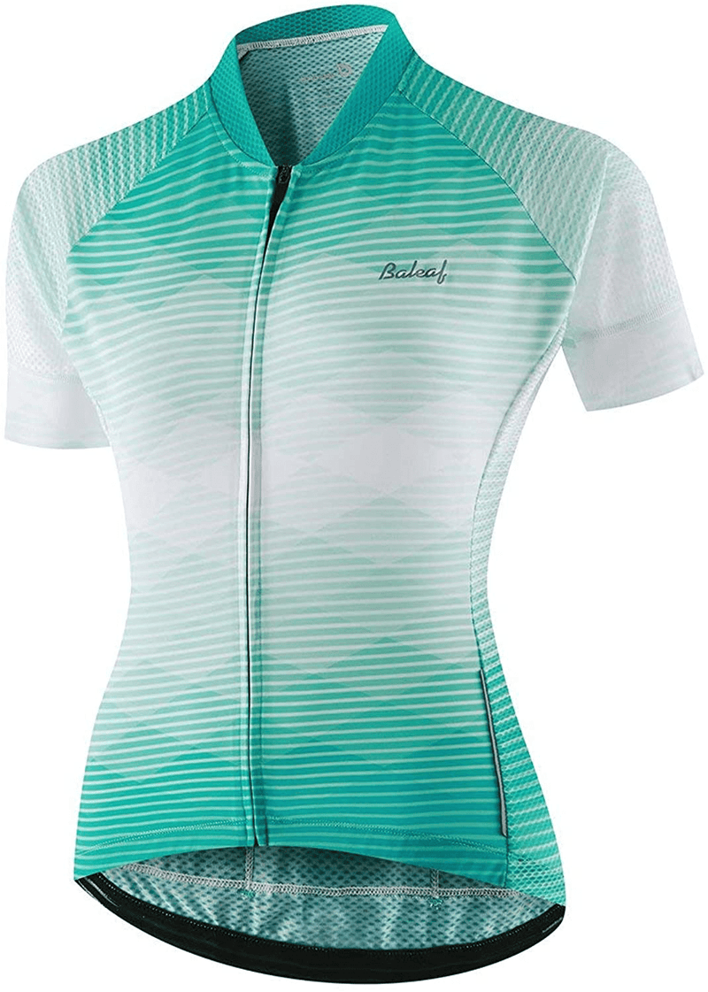 BALEAF Womens Cycling Jersey Short Sleeve Road Bike Shirt Bicycle Biking Tops 4 Rear Pockets UPF50+ Sporting Goods > Outdoor Recreation > Cycling > Cycling Apparel & Accessories BALEAF 03-e-green Large 