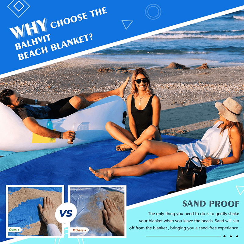Balhvit Sandproof Beach Blanket, 10'x9' Oversize Sand Free Beach Mat for 7 Adults, Waterproof Fast Drying Durable Outdoor Picnic Mat with 5 Pockets & 4 Stakes for Travel, Hiking, Music Festivals Home & Garden > Lawn & Garden > Outdoor Living > Outdoor Blankets > Picnic Blankets Balhvit   