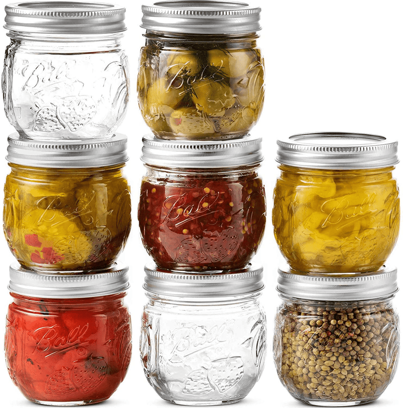 Ball Regular Mason Jar 8 oz, [Set of 8] Canning Jars, With Airtight Lids & Bands - Safe For Canning, Fermenting, Pickling, Storage - Beverages & Decor. Toxin Free, + SEWANTA Jar Opener