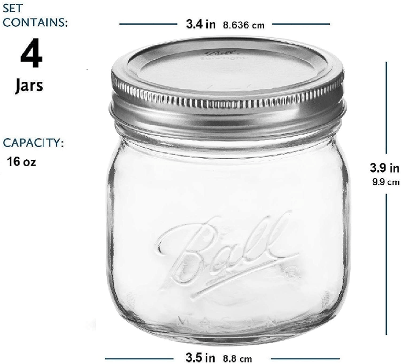 Ball Wide Mouth Mason Jars (16 oz/Capacity) [4 Pack] with Airtight lids and Bands. For Canning, Fermenting, Pickling, Decor - Freezing, Microwave And Dishwasher Safe. Bundled With SEWANTA Jar Opener Home & Garden > Decor > Seasonal & Holiday Decorations SEWANTA   