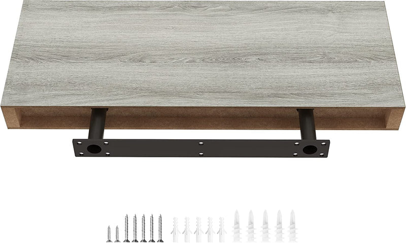 Ballucci Floating Shelf Extra Wide, 16" L Wood Wall Mounted Ledge with Invisible Bracket for Living Room, Bedroom, Bathroom, Kitchen, Nursery, 8" Deep - Gray Oak Furniture > Shelving > Wall Shelves & Ledges Ballucci   
