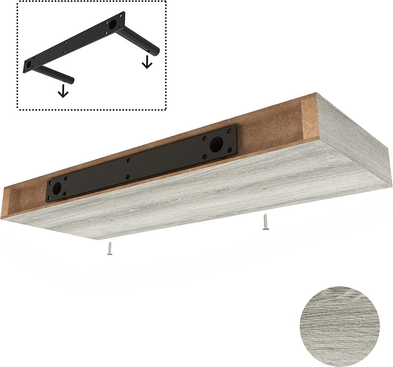 Ballucci Floating Shelf Extra Wide, 16" L Wood Wall Mounted Ledge with Invisible Bracket for Living Room, Bedroom, Bathroom, Kitchen, Nursery, 8" Deep - Gray Oak Furniture > Shelving > Wall Shelves & Ledges Ballucci   