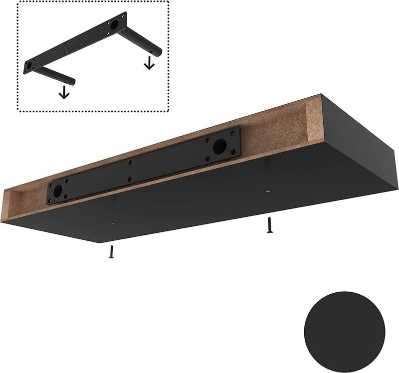 Ballucci Floating Shelf Extra Wide, 35.5" L Wall Ledge with Invisible Bracket, 8" Deep - Black Furniture > Shelving > Wall Shelves & Ledges Ballucci   