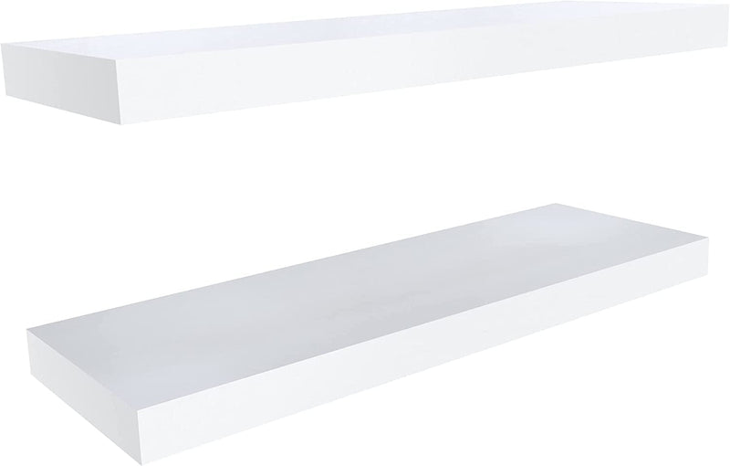 Ballucci Floating Shelves Set of 2 Extra Wide, 24" L Wall Ledges with Invisible Brackets - White