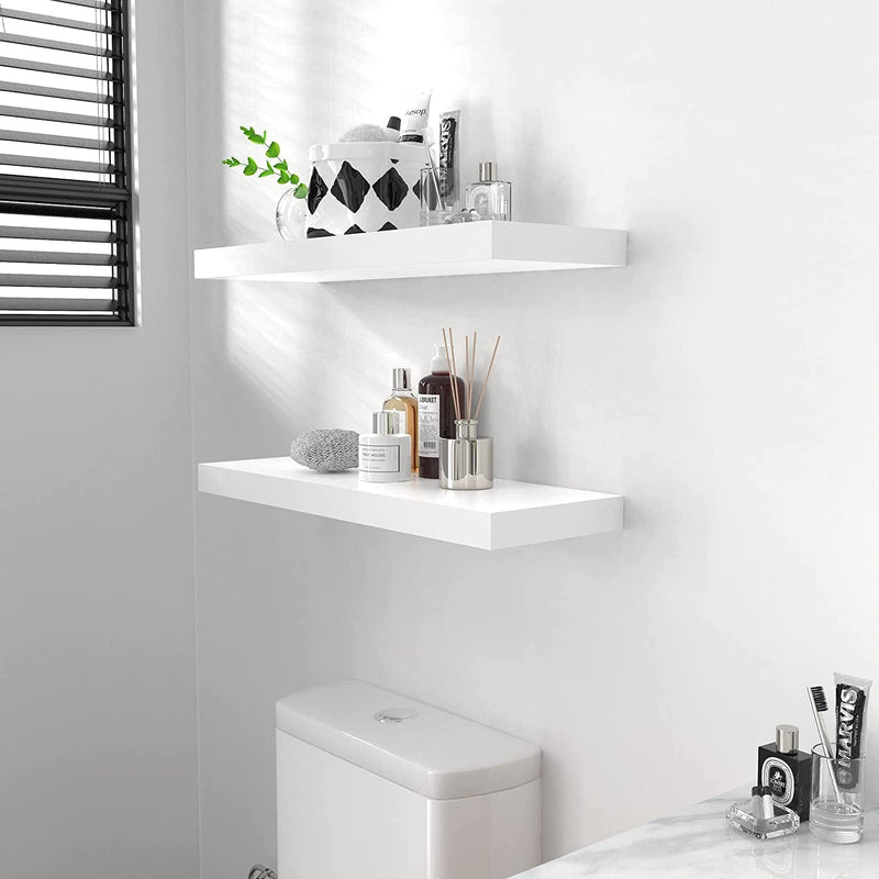 Ballucci Floating Shelves Set of 2 Extra Wide, 24" L Wall Ledges with Invisible Brackets - White Furniture > Shelving > Wall Shelves & Ledges Ballucci   