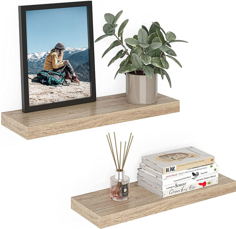 Ballucci Floating Shelves Set of 2 Extra Wide, 24" L Wall Ledges with Invisible Brackets - White Furniture > Shelving > Wall Shelves & Ledges Ballucci Oak  