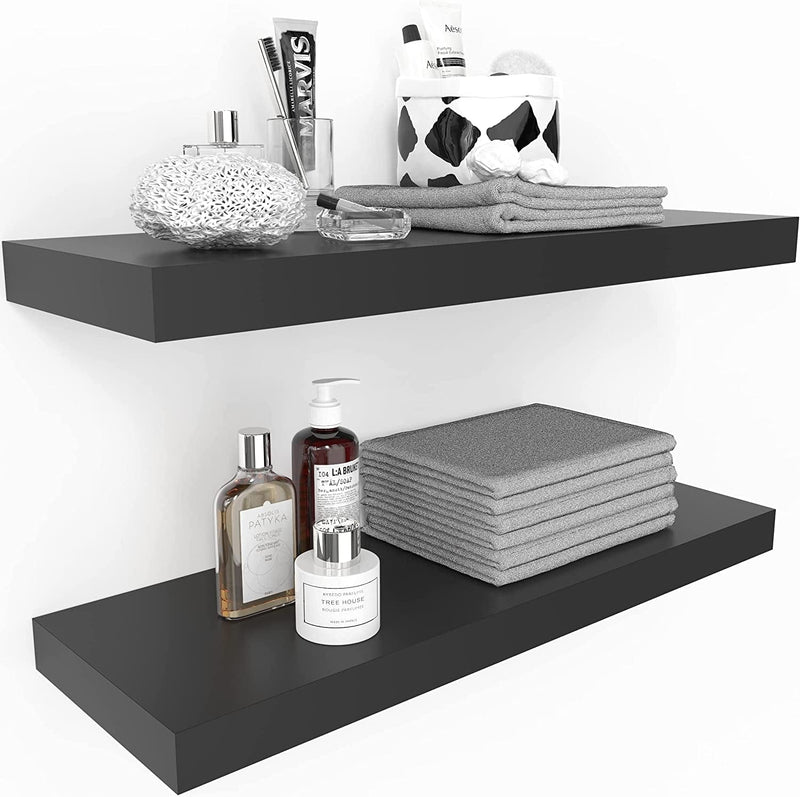 Ballucci Floating Shelves Set of 2 Extra Wide, 24" L Wall Ledges with Invisible Brackets - White Furniture > Shelving > Wall Shelves & Ledges Ballucci Black  