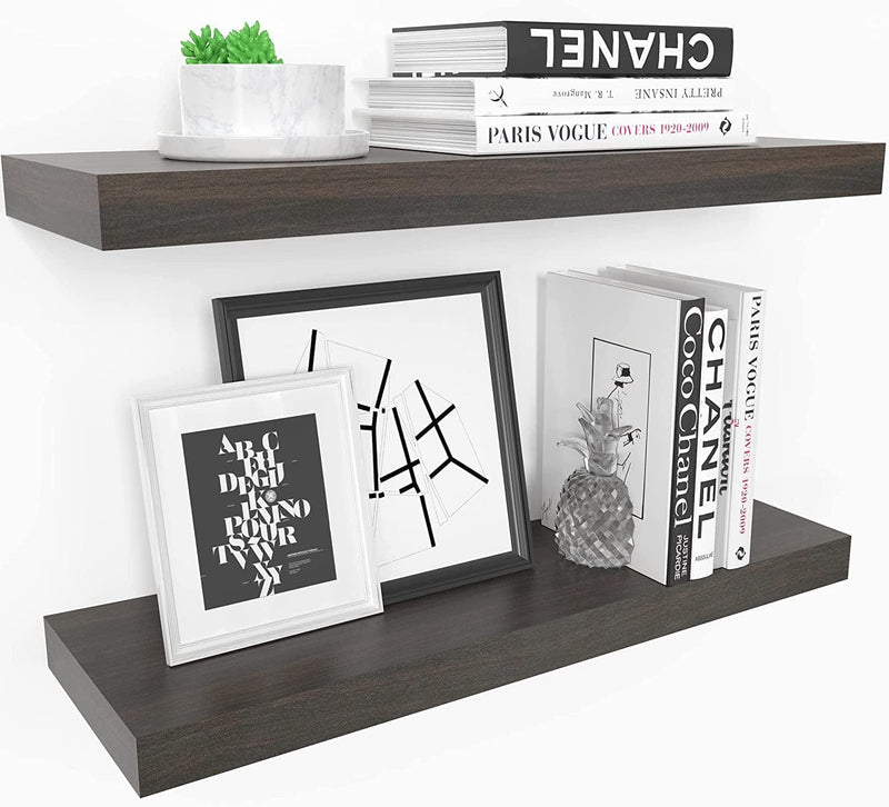 Ballucci Floating Shelves Set of 2 Extra Wide, 24" L Wall Ledges with Invisible Brackets - White Furniture > Shelving > Wall Shelves & Ledges Ballucci Ebony  