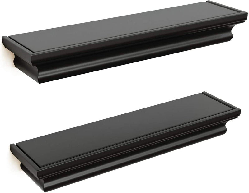 Ballucci Set of 2 Classic Floating Wall Shelves, Wooden Wall Mounted Ledges for Living Room, Bedroom, Bathroom, Kitchen, Office; 16 Inches - White Furniture > Shelving > Wall Shelves & Ledges Ballucci Black  