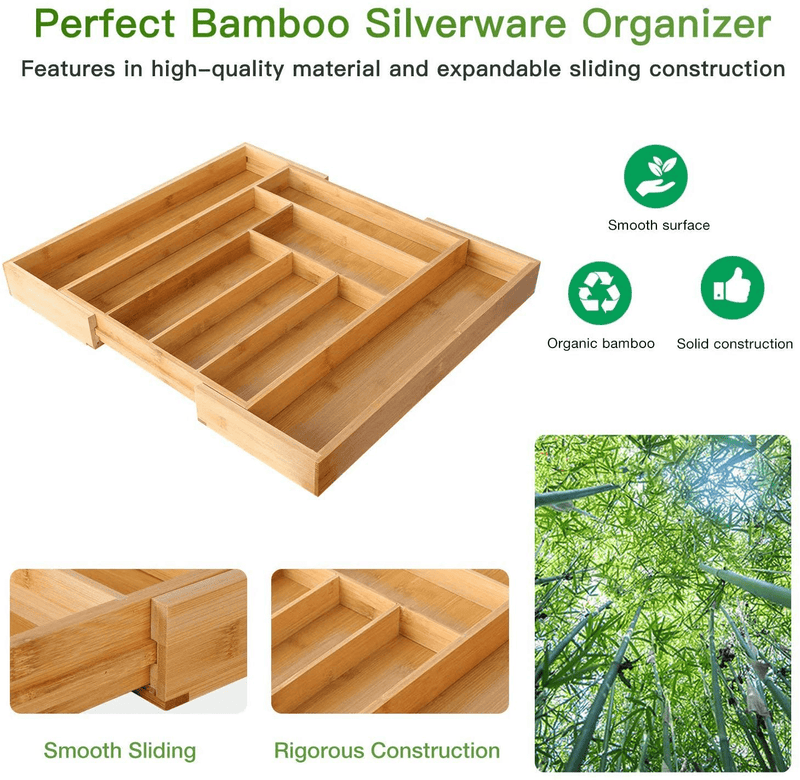 Bamboo Expandable Drawer Organizer for Utensils Holder, Adjustable Cutlery Tray, Wood Drawer Dividers Organizer for Silverware, Flatware, Knives in Kitchen, Bedroom, Living Room by Pipishell Home & Garden > Kitchen & Dining > Tableware > Flatware > Flatware Sets Pipishell   