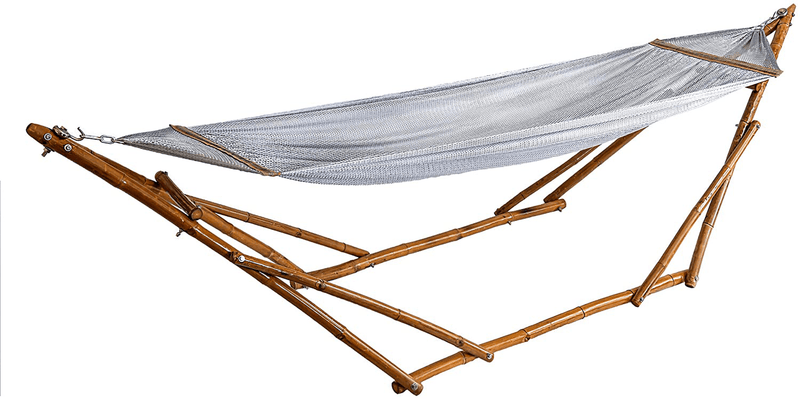 Bamboo Hammock Stand with Hammock by Bamboozations - New Models and Colors (Small (8ft), Neutral-Gray) Home & Garden > Lawn & Garden > Outdoor Living > Hammocks Bamboozations Neutral-gray Small (8ft) 