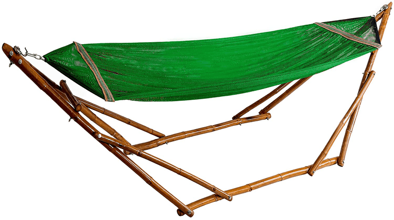 Bamboo Hammock Stand with Hammock by Bamboozations - New Models and Colors (Small (8ft), Neutral-Gray) Home & Garden > Lawn & Garden > Outdoor Living > Hammocks Bamboozations Green Polyester Medium 