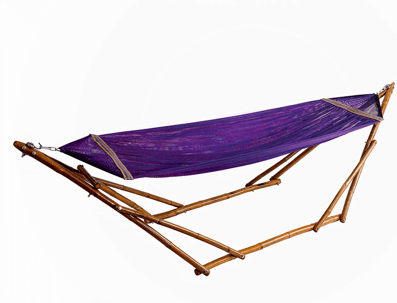 Bamboo Hammock Stand with Hammock by Bamboozations - New Models and Colors (Small (8ft), Neutral-Gray) Home & Garden > Lawn & Garden > Outdoor Living > Hammocks Bamboozations Purple Polyester Medium 