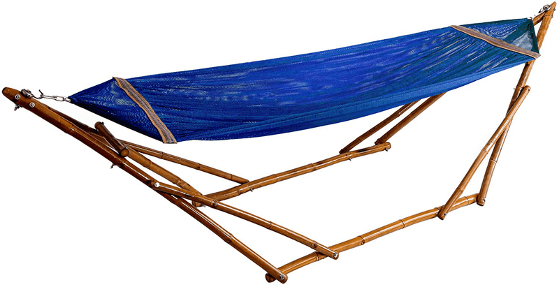 Bamboo Hammock Stand with Hammock by Bamboozations - New Models and Colors (Small (8ft), Neutral-Gray) Home & Garden > Lawn & Garden > Outdoor Living > Hammocks Bamboozations Blue Polyester Small (8ft) 