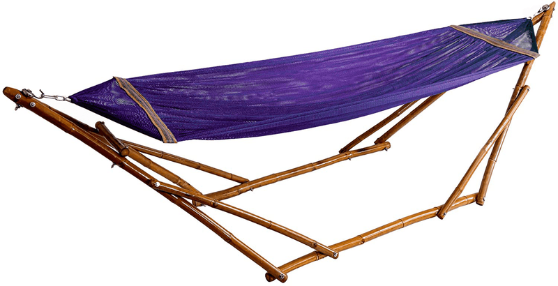 Bamboo Hammock Stand with Hammock by Bamboozations - New Models and Colors (Small (8ft), Neutral-Gray) Home & Garden > Lawn & Garden > Outdoor Living > Hammocks Bamboozations Purple Polyester Small (8ft) 