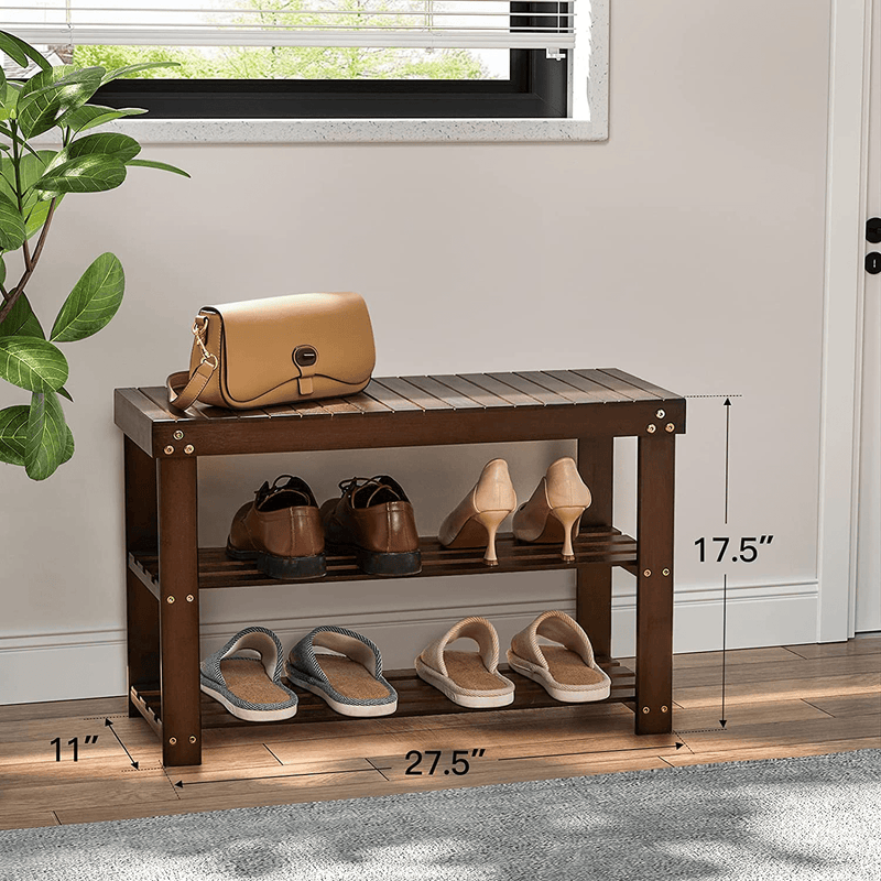 Bamboo Shoe Rack Bench, 3-Tier Sturdy Shoe Organizer, Storage Shoe Shelf, Holds up to 220Lbs for Entryway Bedroom Living Room Balcony by Pipishell - PISRB2 Furniture > Cabinets & Storage > Armoires & Wardrobes Pipishell   