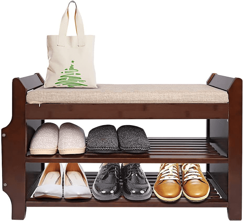 Bamboo Shoe Storage Benchshoe Rack Bench 2 Tier Entryway Shoe Bench with Shoe Organizer Drawers and Umbrella Stand for Living Room Bedroom and Bathroom (30.9"X11.6"X19.69")
