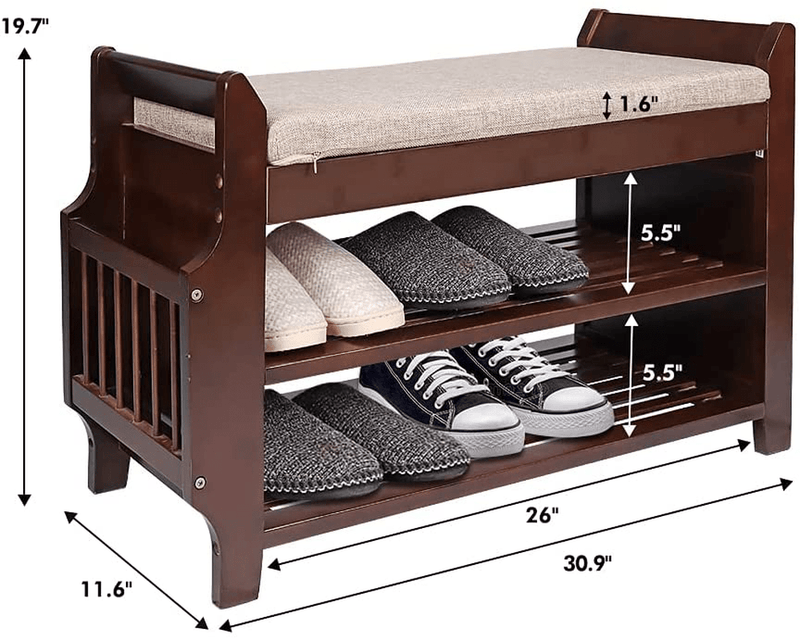 Bamboo Shoe Storage Benchshoe Rack Bench 2 Tier Entryway Shoe Bench with Shoe Organizer Drawers and Umbrella Stand for Living Room Bedroom and Bathroom (30.9"X11.6"X19.69")