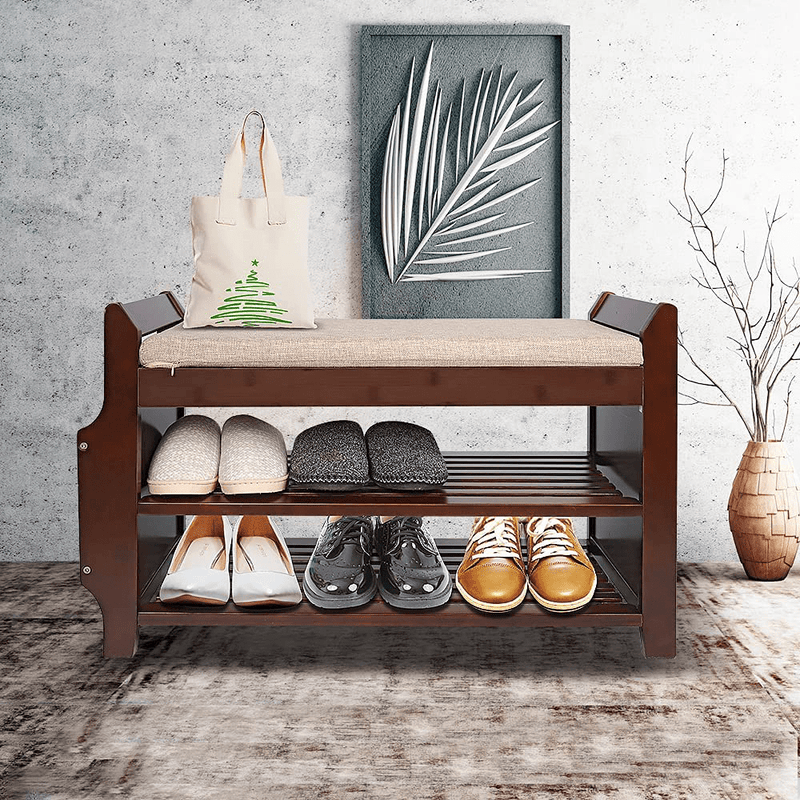 Bamboo Shoe Storage Benchshoe Rack Bench 2 Tier Entryway Shoe Bench with Shoe Organizer Drawers and Umbrella Stand for Living Room Bedroom and Bathroom (30.9"X11.6"X19.69") Furniture > Cabinets & Storage > Armoires & Wardrobes PATEWIN   
