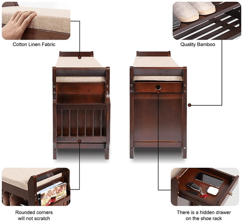 Bamboo Shoe Storage Benchshoe Rack Bench 2 Tier Entryway Shoe Bench with Shoe Organizer Drawers and Umbrella Stand for Living Room Bedroom and Bathroom (30.9"X11.6"X19.69") Furniture > Cabinets & Storage > Armoires & Wardrobes PATEWIN   